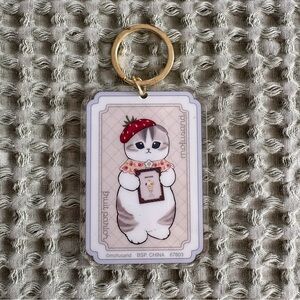 Strawberry Mofusand Charming Cat Key Holder with Gold Ring